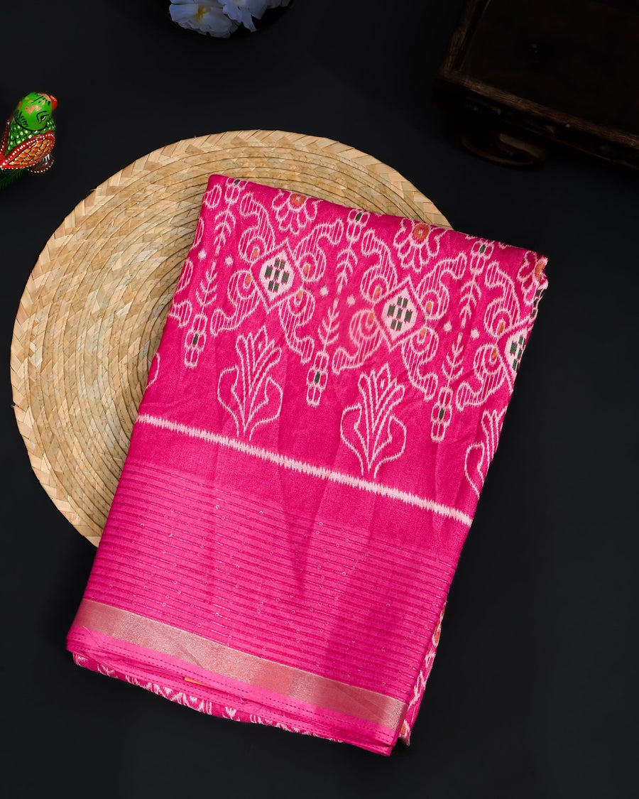 Pink Silk Printed Saree - Shop Vastram