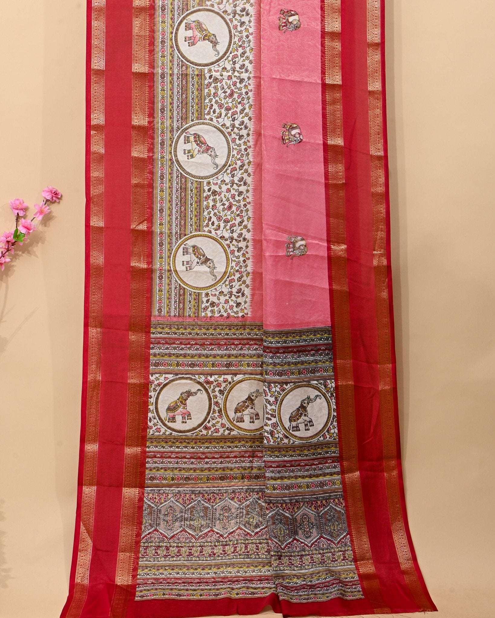 Pink Silk Printed Saree - Shop Vastram