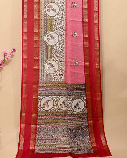 Pink Silk Printed Saree - Shop Vastram
