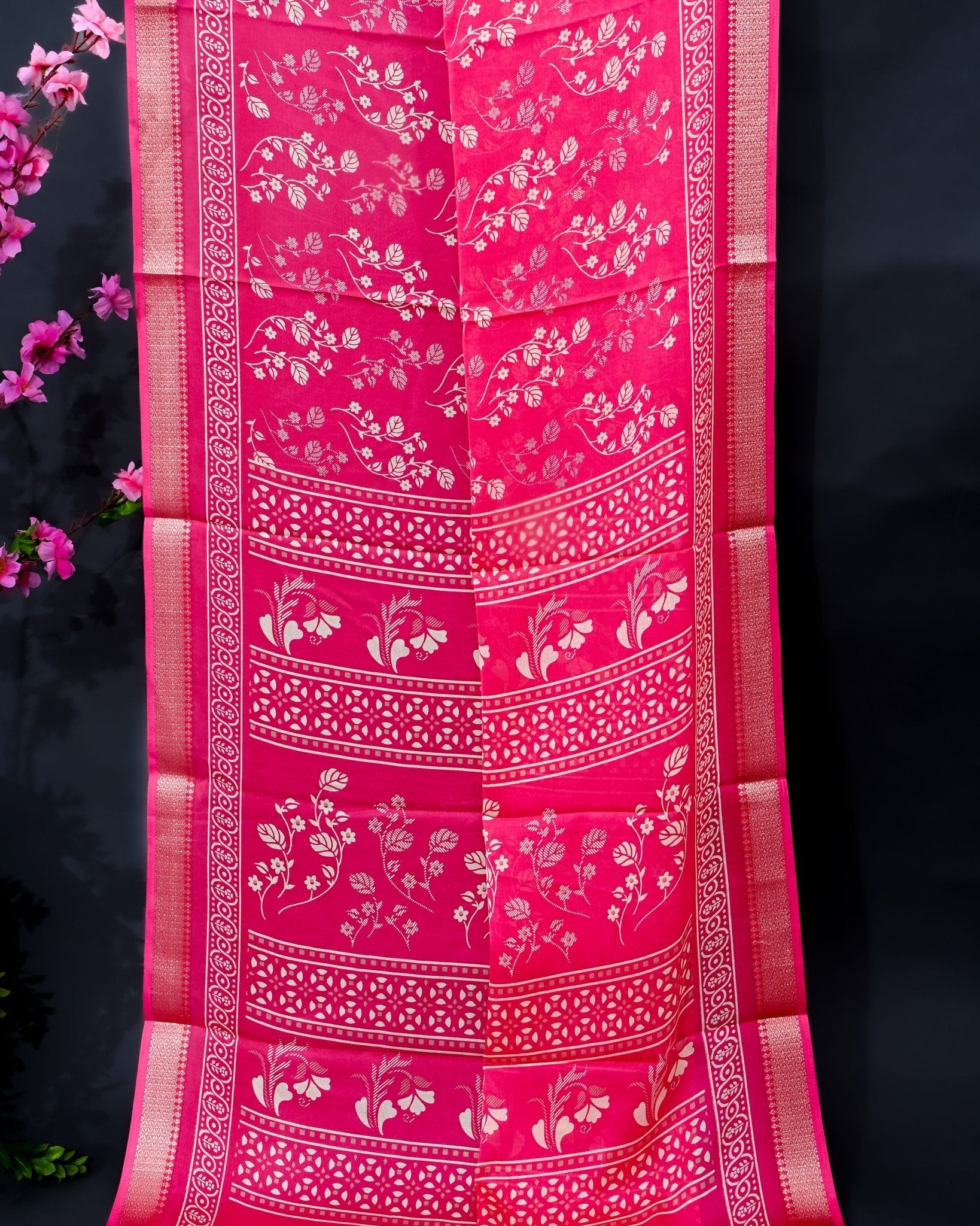 Pink Silk Printed Saree - Shop Vastram