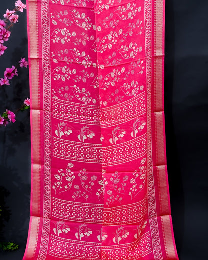 Pink Silk Printed Saree - Shop Vastram