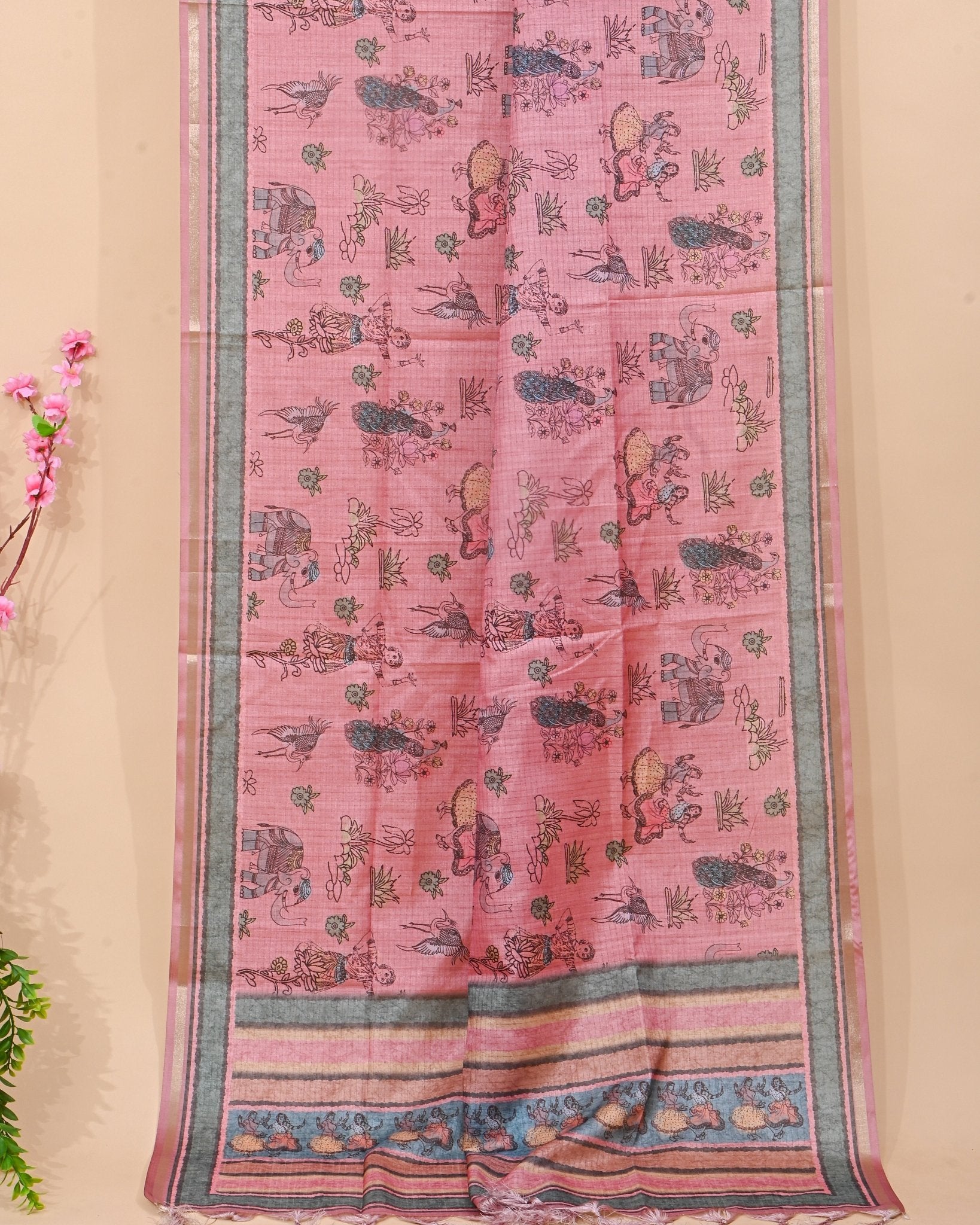 Pink Silk Printed Saree - Shop Vastram