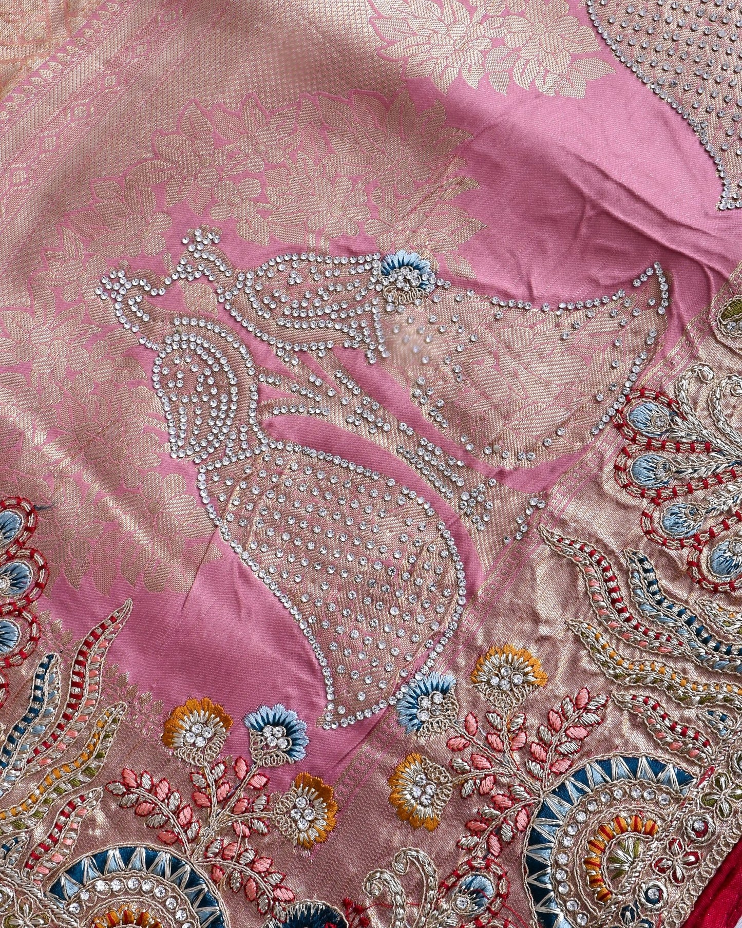 Pink Tissue Embroidery Saree - Shop Vastram