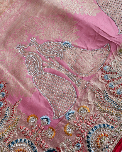 Pink Tissue Embroidery Saree - Shop Vastram