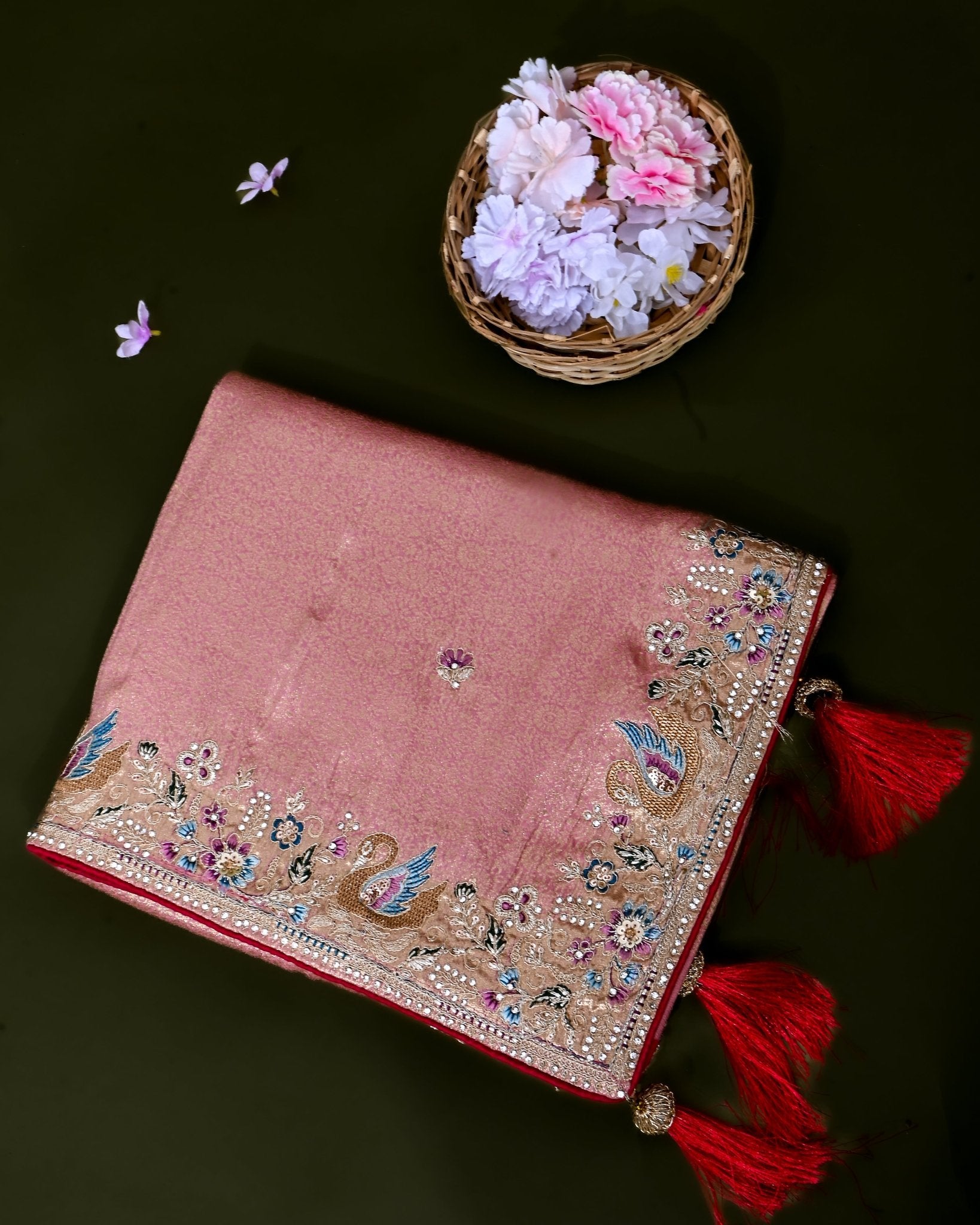 Pink Tissue Embroidery Saree - Shop Vastram