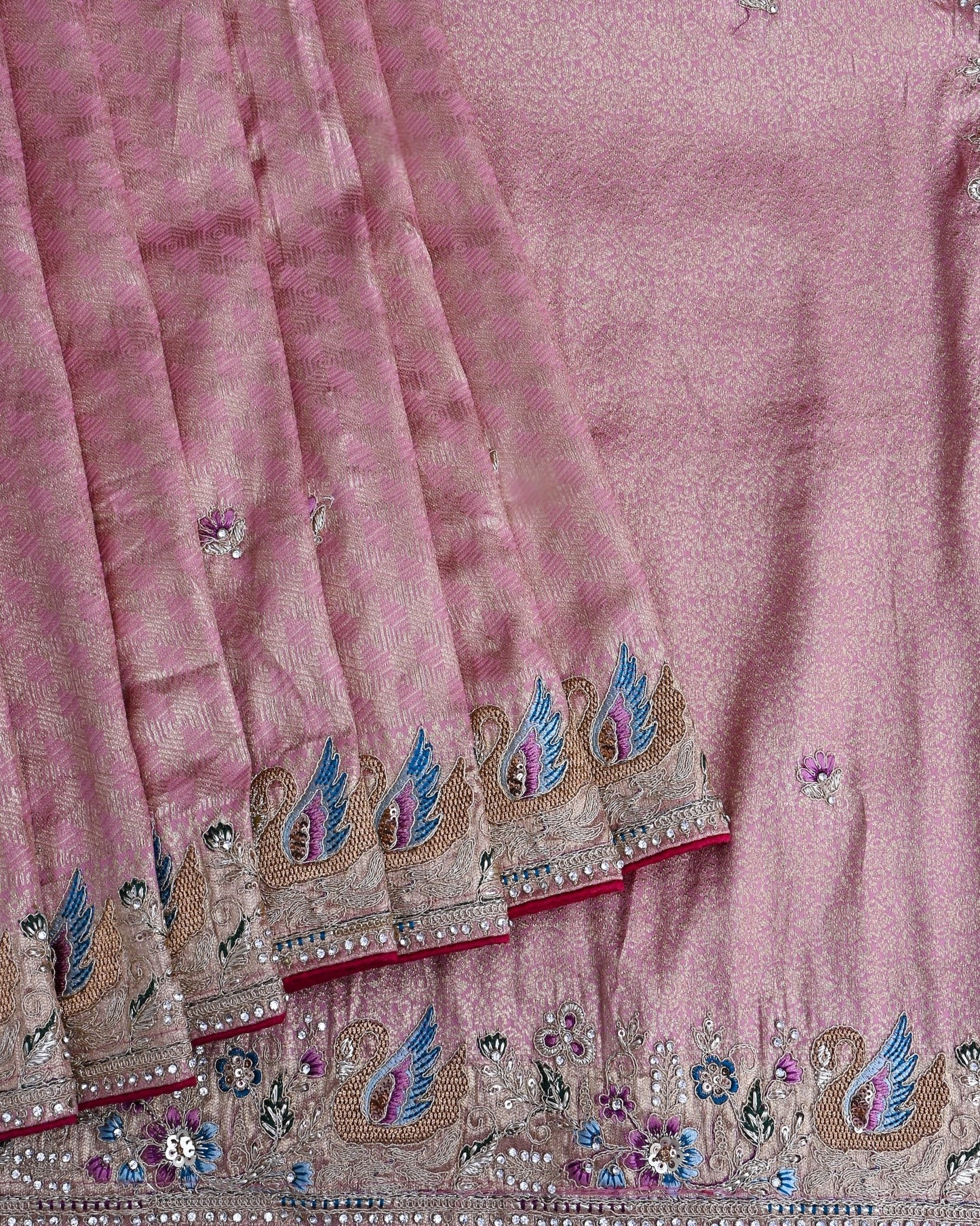Pink Tissue Embroidery Saree - Shop Vastram