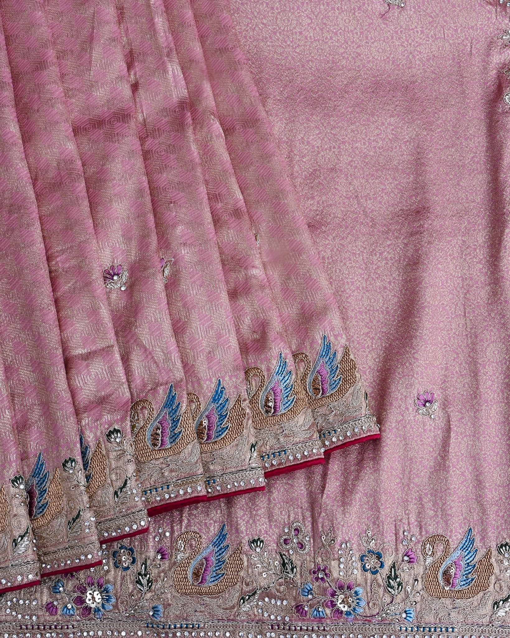 Pink Tissue Embroidery Saree - Shop Vastram