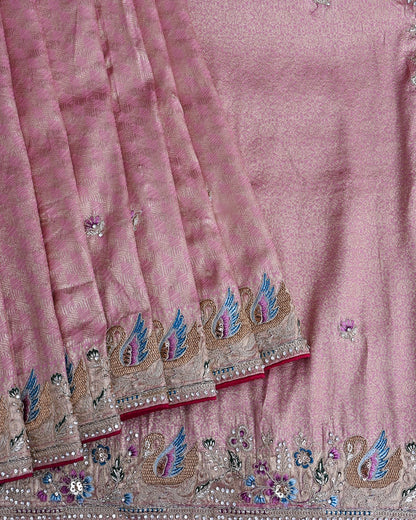 Pink Tissue Embroidery Saree - Shop Vastram