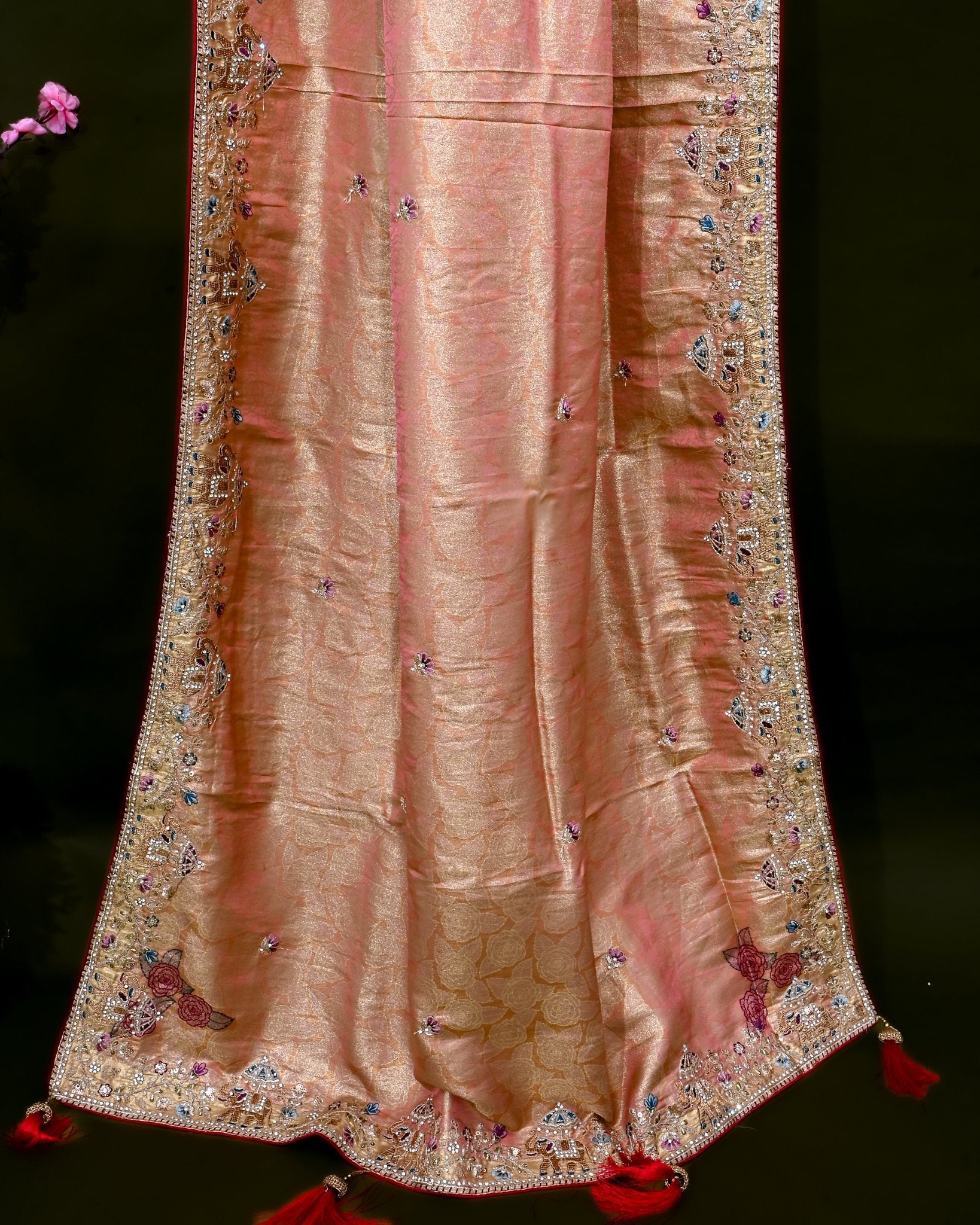 Pink Tissue Embroidery Saree - Shop Vastram