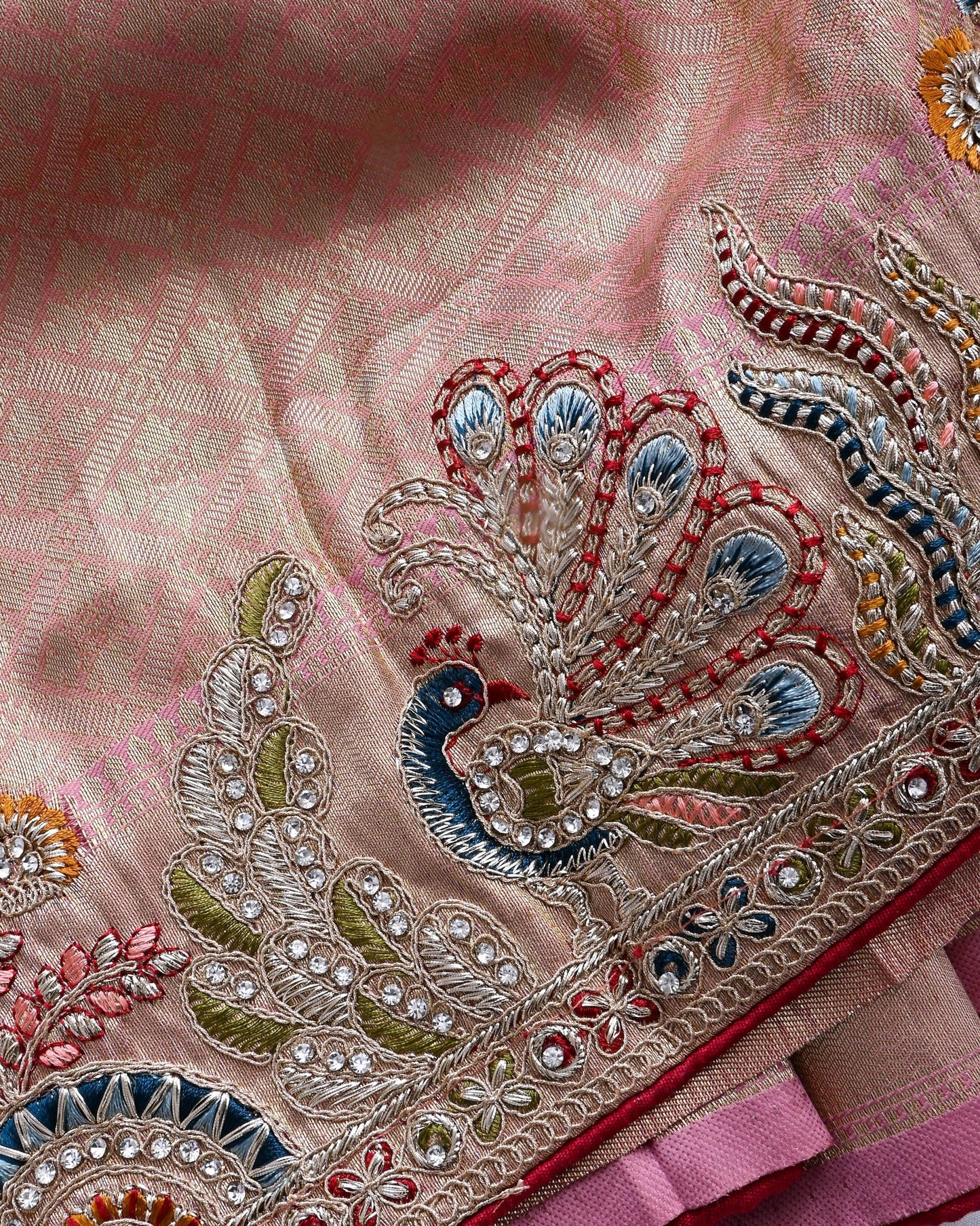 Pink Tissue Embroidery Saree - Shop Vastram
