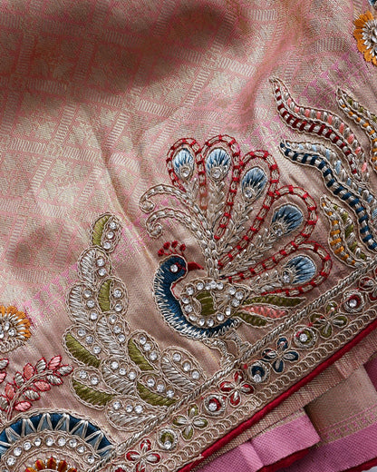 Pink Tissue Embroidery Saree - Shop Vastram