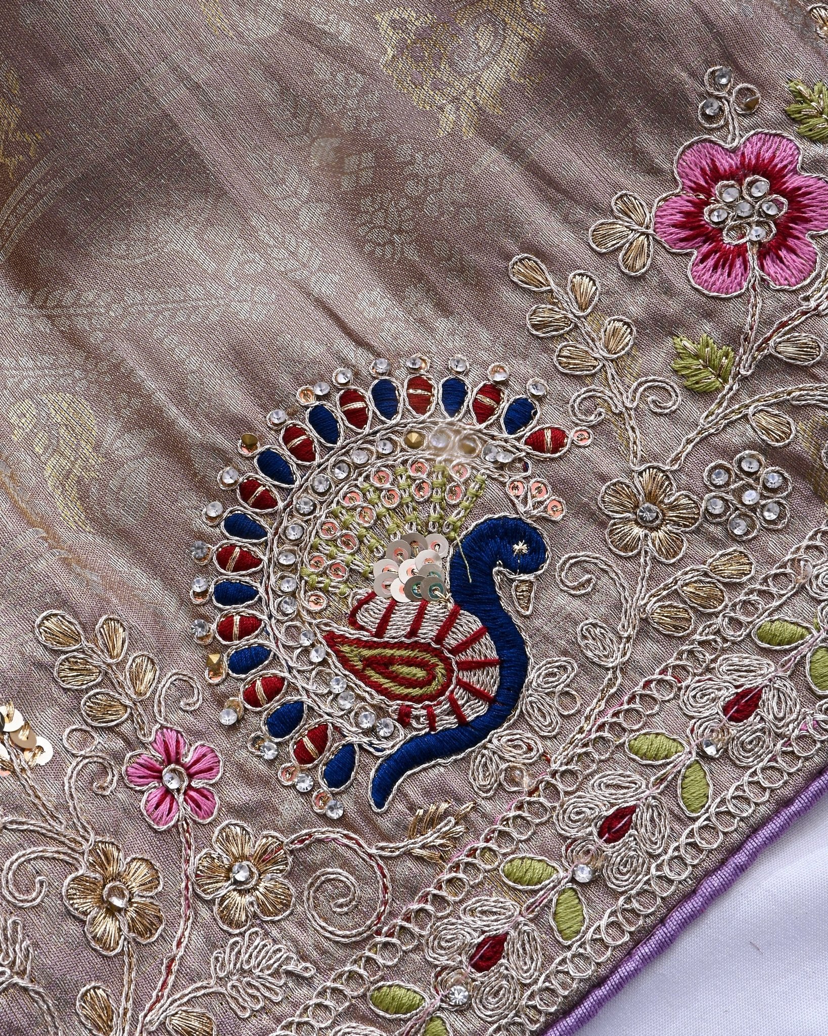 Pink Tissue Embroidery Saree - Shop Vastram