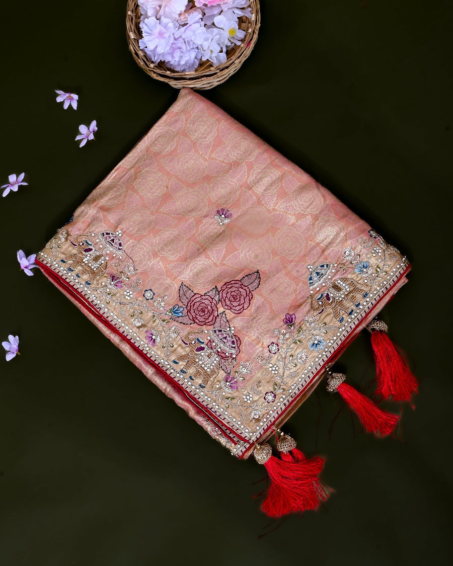 Pink Tissue Embroidery Saree - Shop Vastram