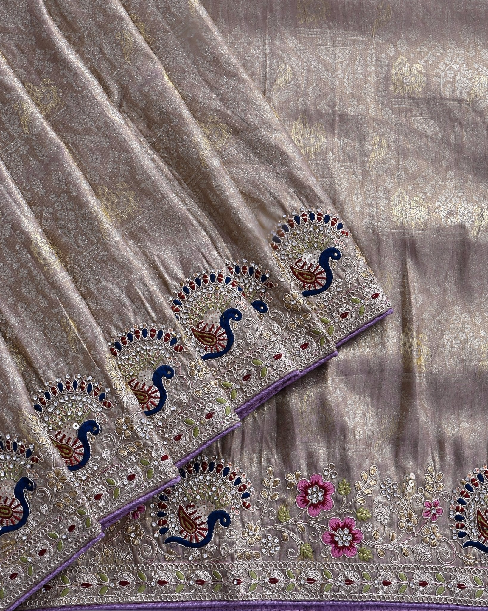 Pink Tissue Embroidery Saree - Shop Vastram