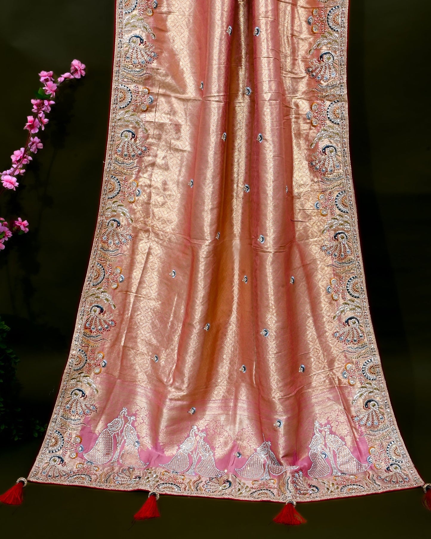 Pink Tissue Embroidery Saree - Shop Vastram