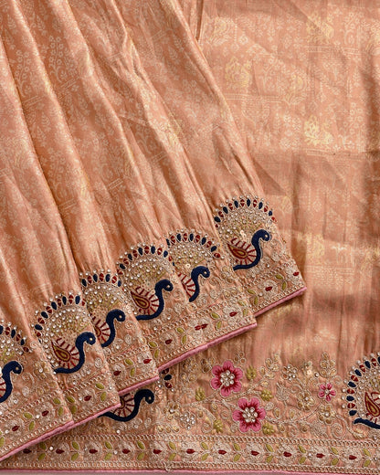 Pink Tissue Embroidery Saree - Shop Vastram