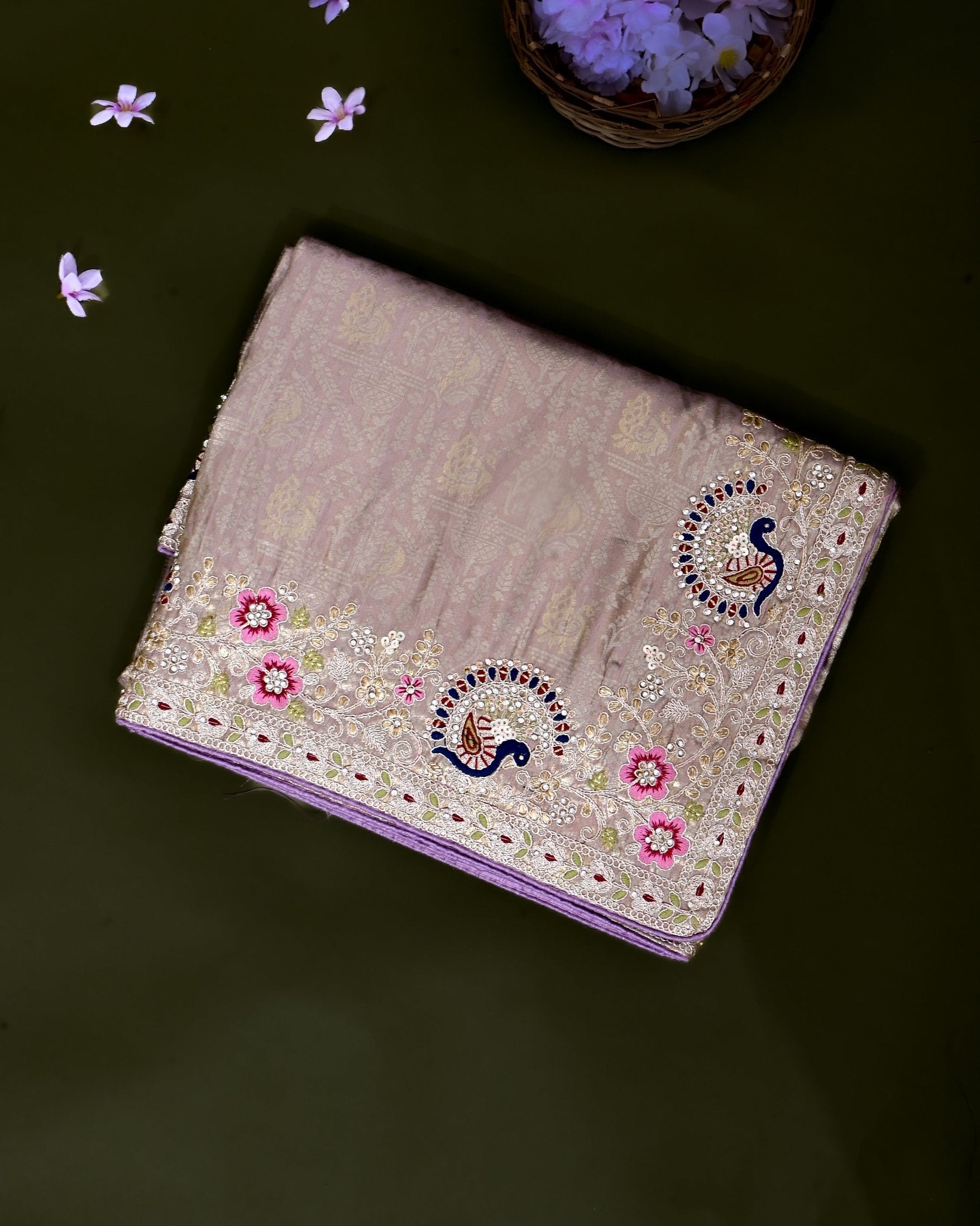 Pink Tissue Embroidery Saree - Shop Vastram