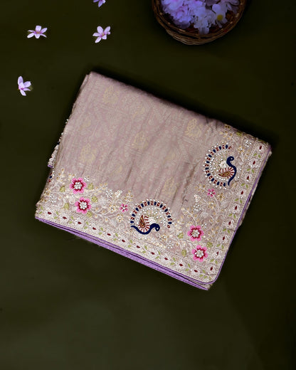 Pink Tissue Embroidery Saree - Shop Vastram