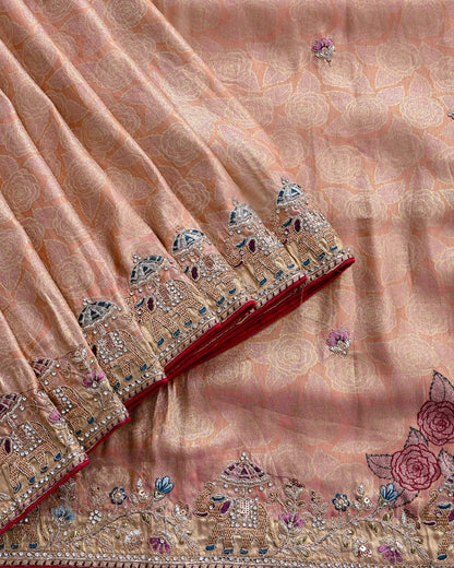 Pink Tissue Embroidery Saree - Shop Vastram