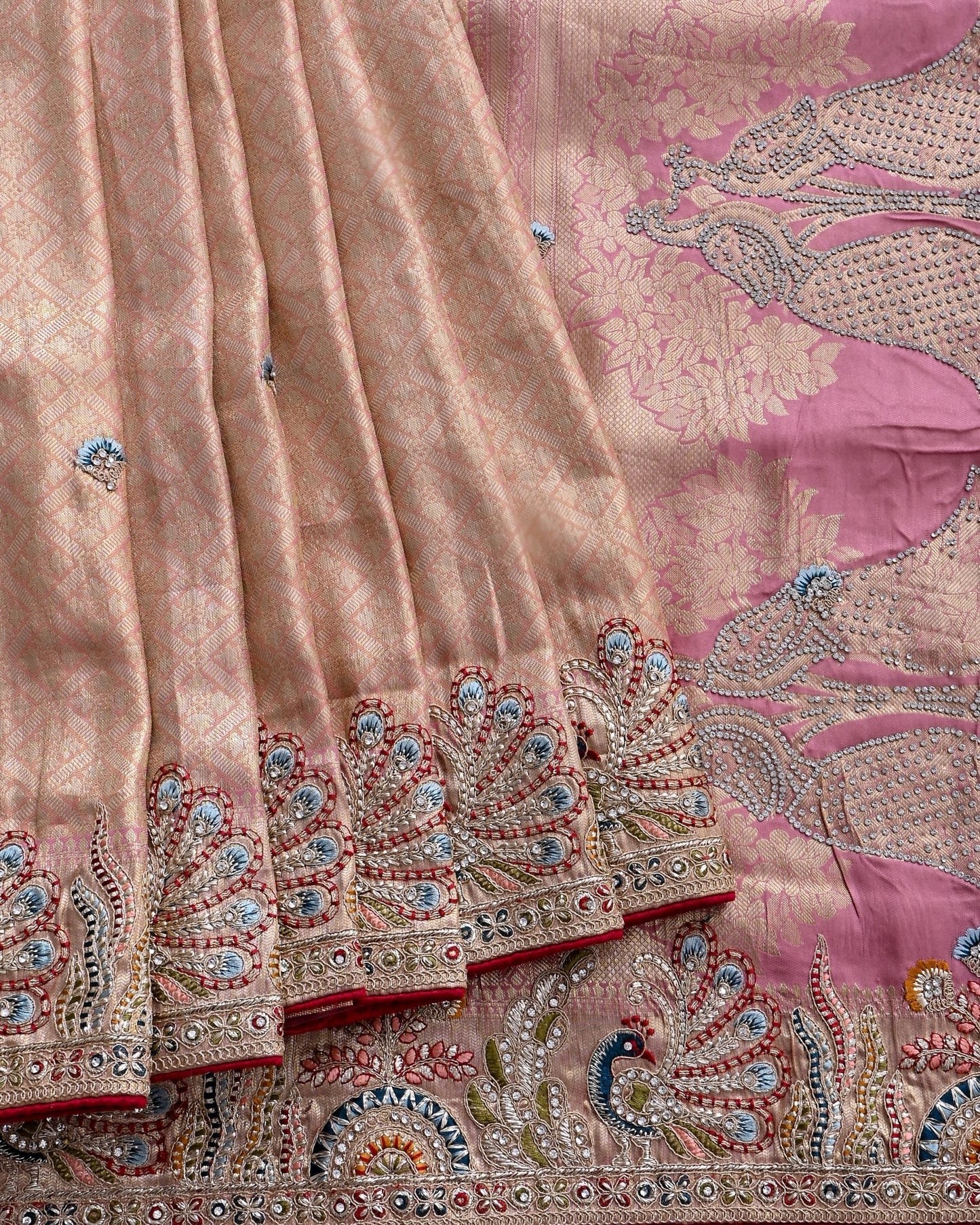 Pink Tissue Embroidery Saree - Shop Vastram