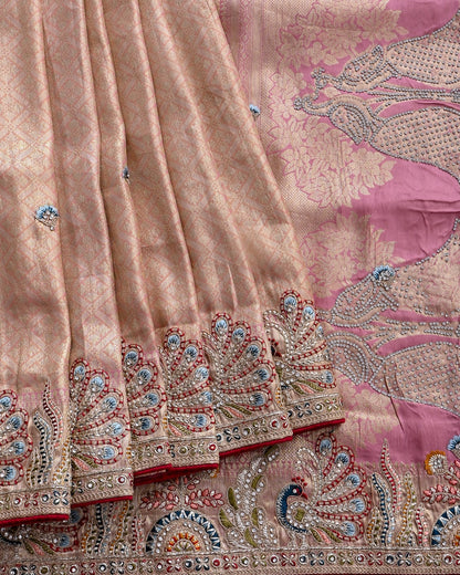 Pink Tissue Embroidery Saree - Shop Vastram