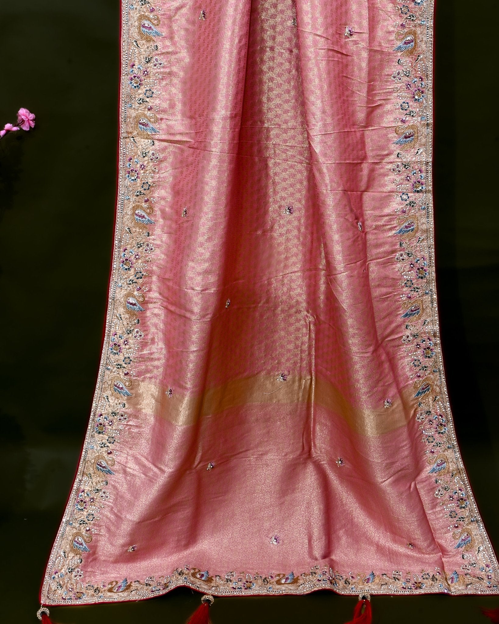 Pink Tissue Embroidery Saree - Shop Vastram