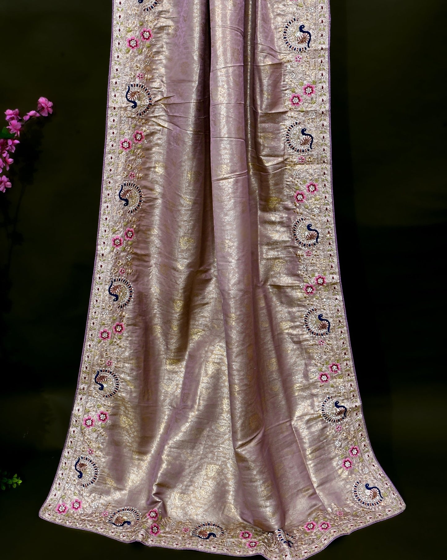 Pink Tissue Embroidery Saree - Shop Vastram