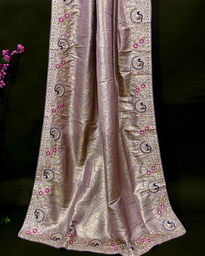 Pink Tissue Embroidery Saree - Shop Vastram