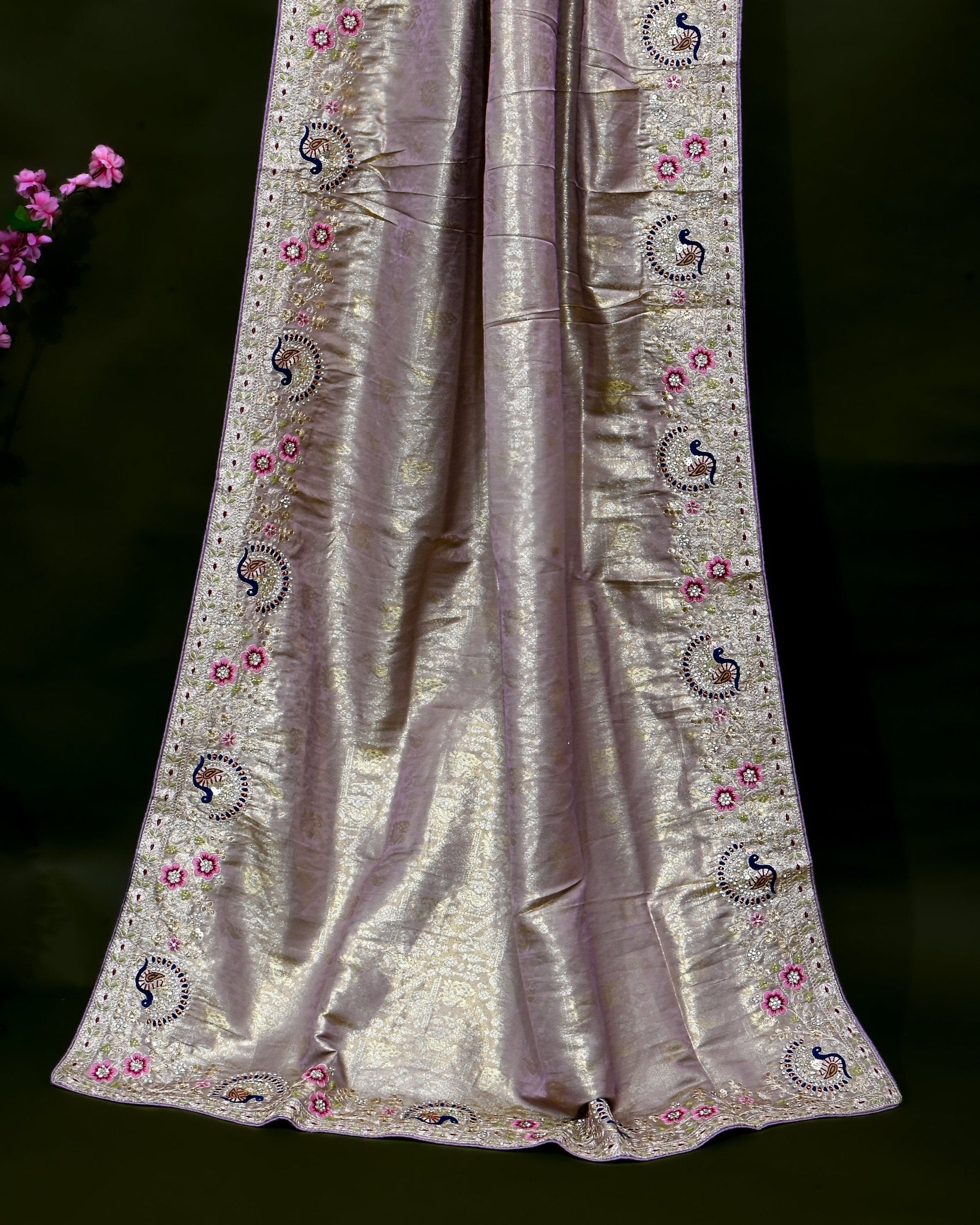 Pink Tissue Embroidery Saree - Shop Vastram