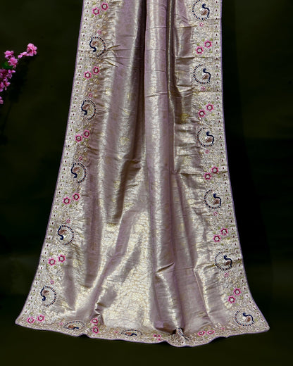 Pink Tissue Embroidery Saree - Shop Vastram