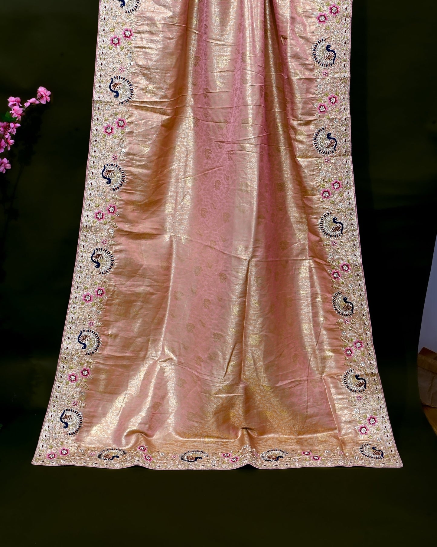 Pink Tissue Embroidery Saree - Shop Vastram
