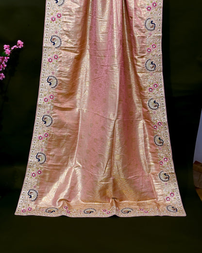 Pink Tissue Embroidery Saree - Shop Vastram