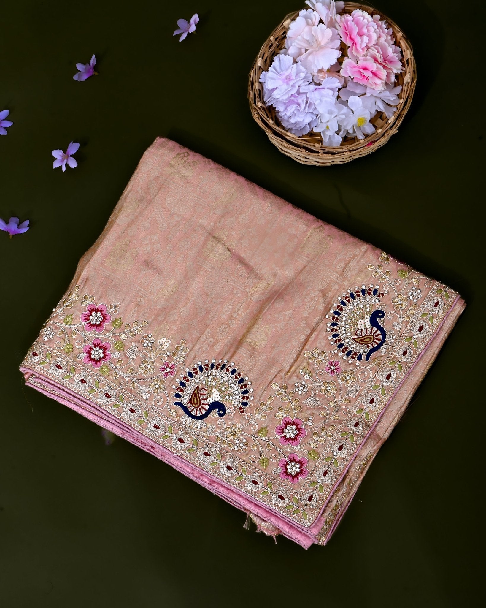 Pink Tissue Embroidery Saree - Shop Vastram