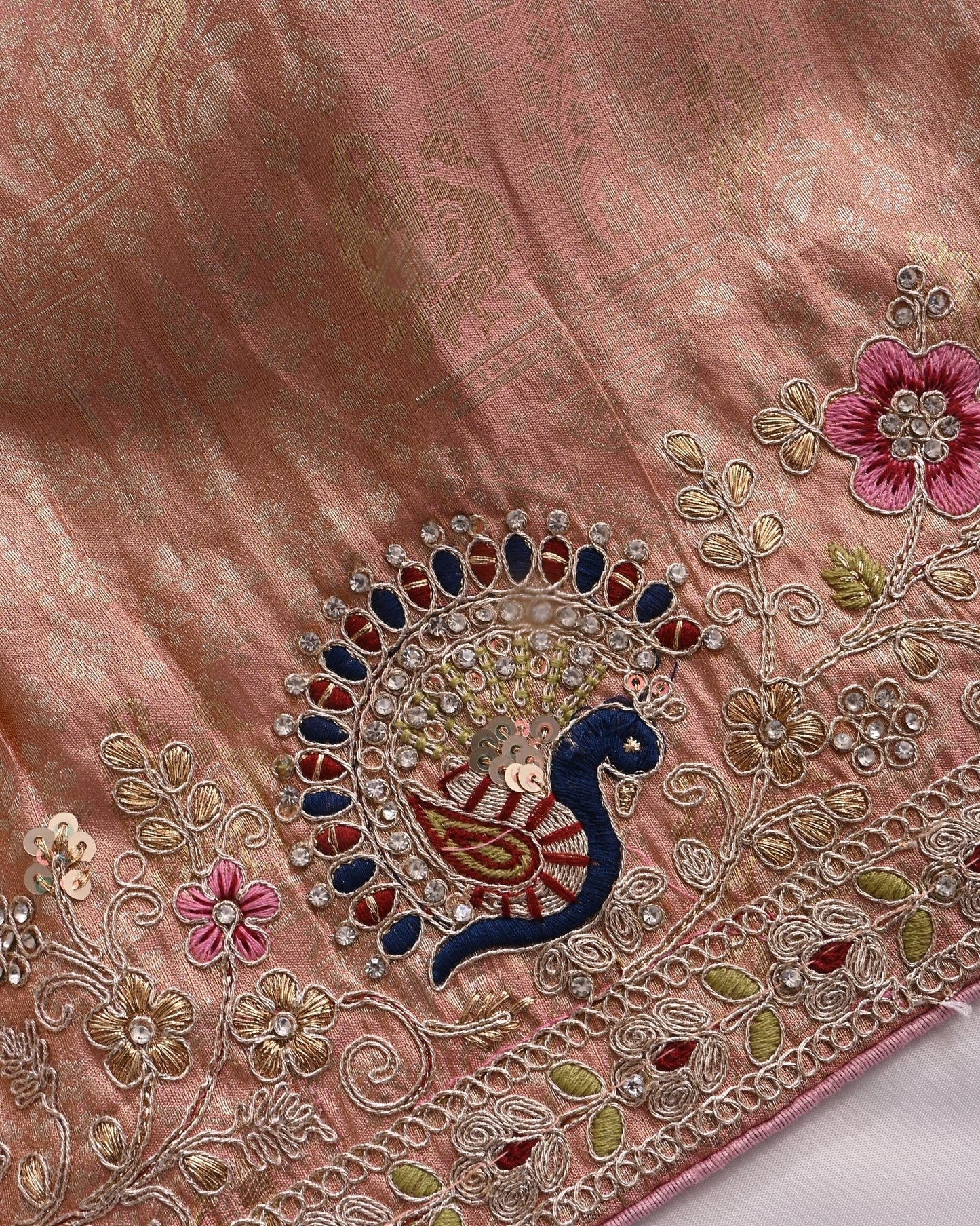 Pink Tissue Embroidery Saree - Shop Vastram