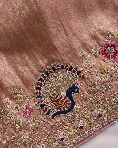 Pink Tissue Embroidery Saree - Shop Vastram