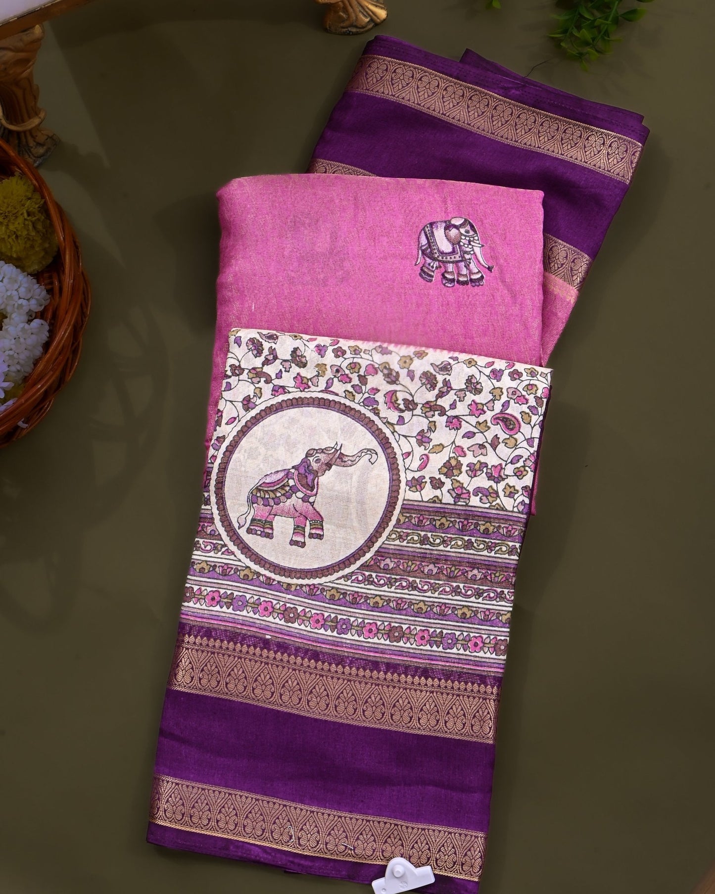 Pink Tissue Printed Saree - Shop Vastram