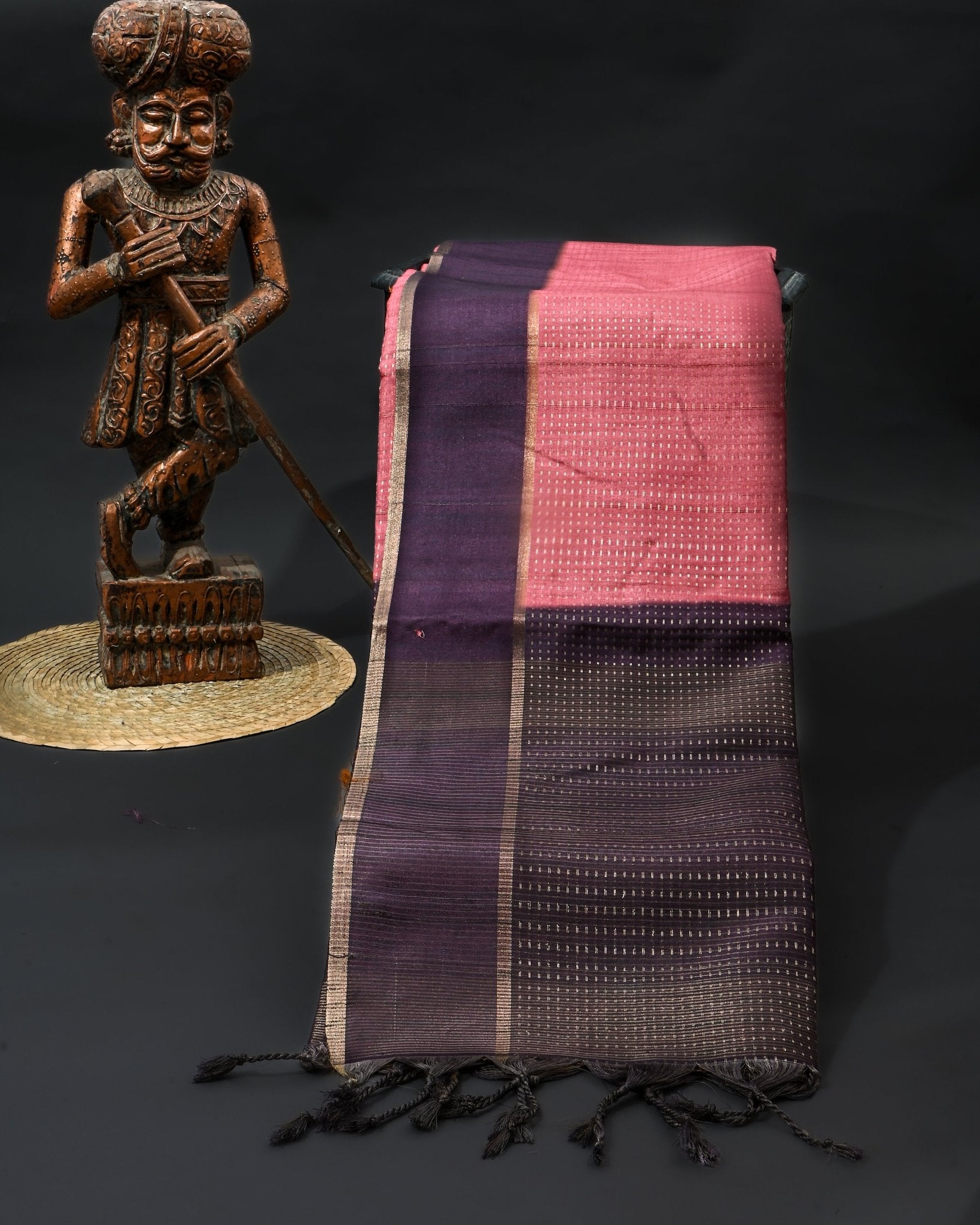 Pink Tusser Banarsi Saree - Shop Vastram
