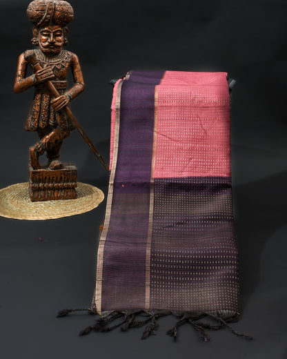 Pink Tusser Banarsi Saree - Shop Vastram