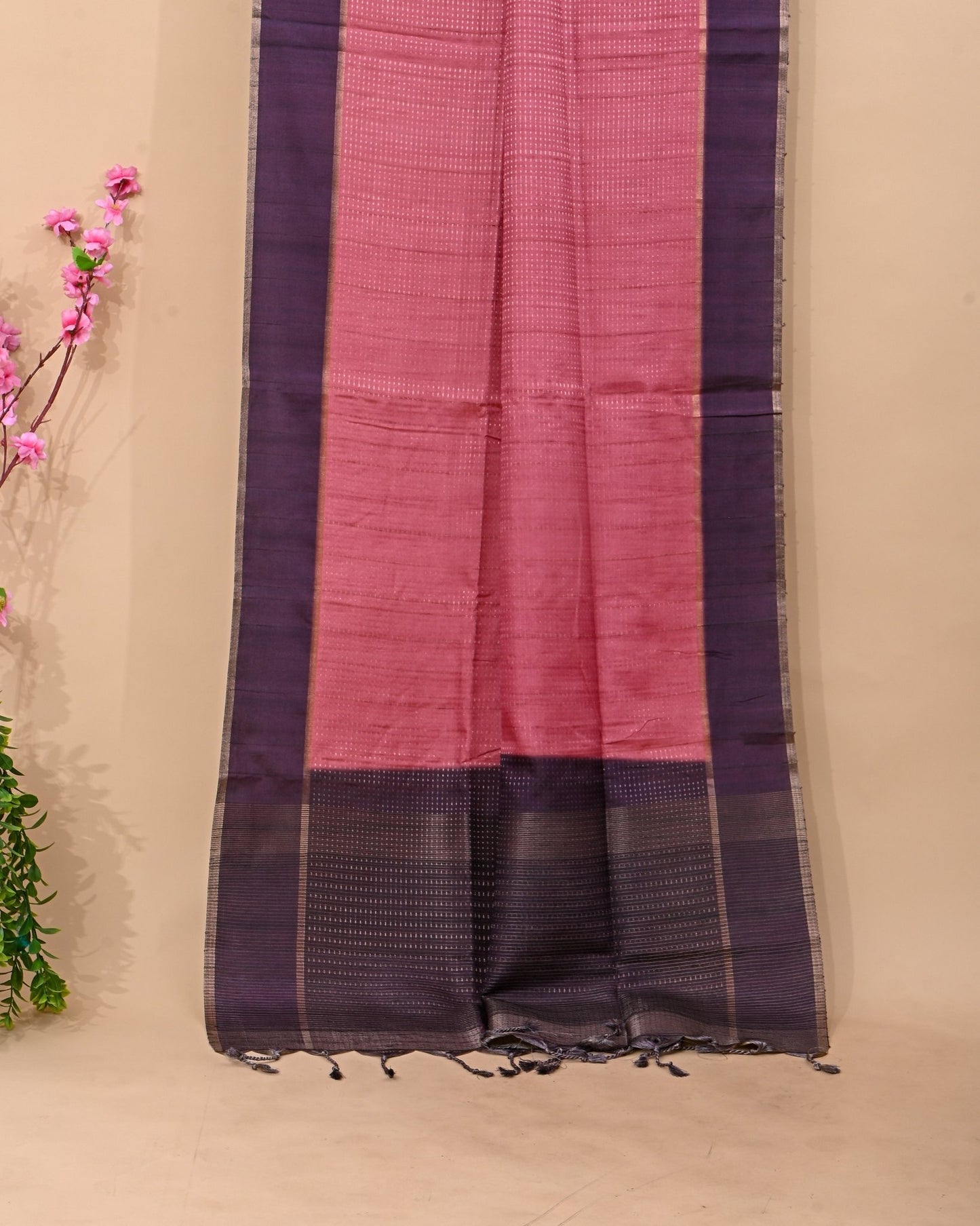 Pink Tusser Banarsi Saree - Shop Vastram