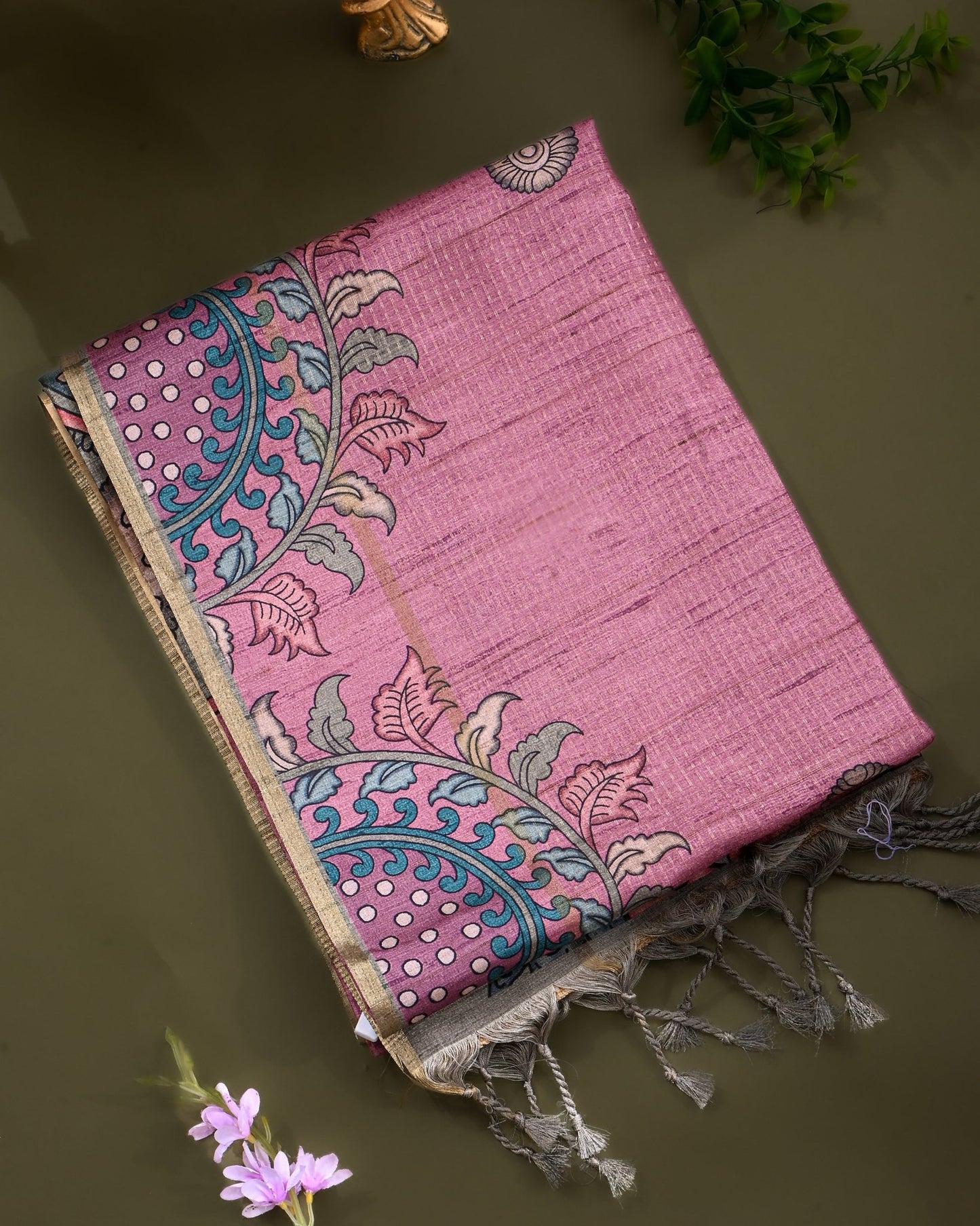 Pink Tusser Printed Saree - Shop Vastram