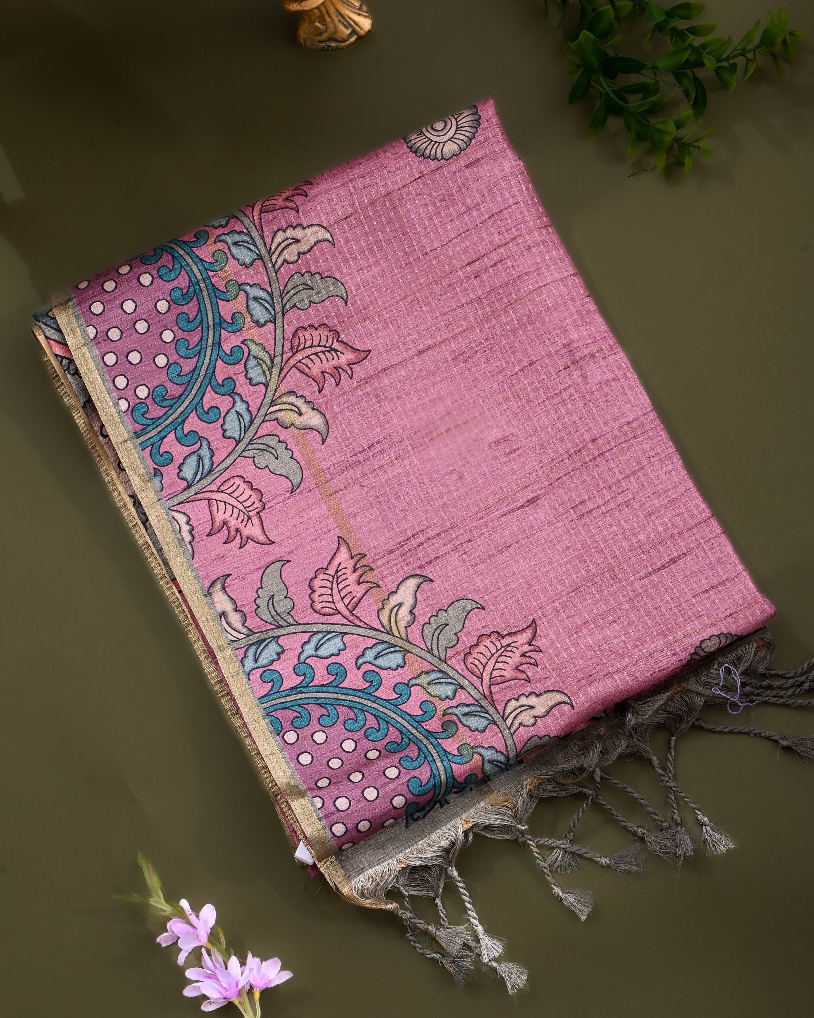 Pink Tusser Printed Saree - Shop Vastram