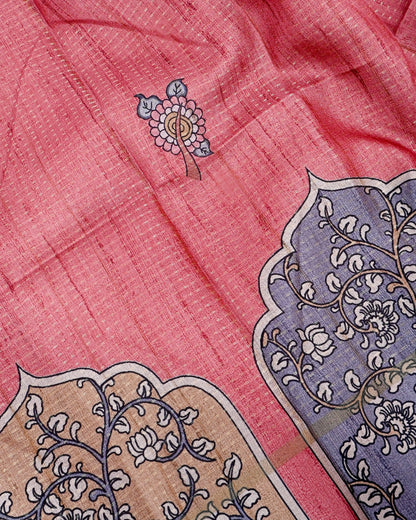 Pink Tusser Printed Saree - Shop Vastram