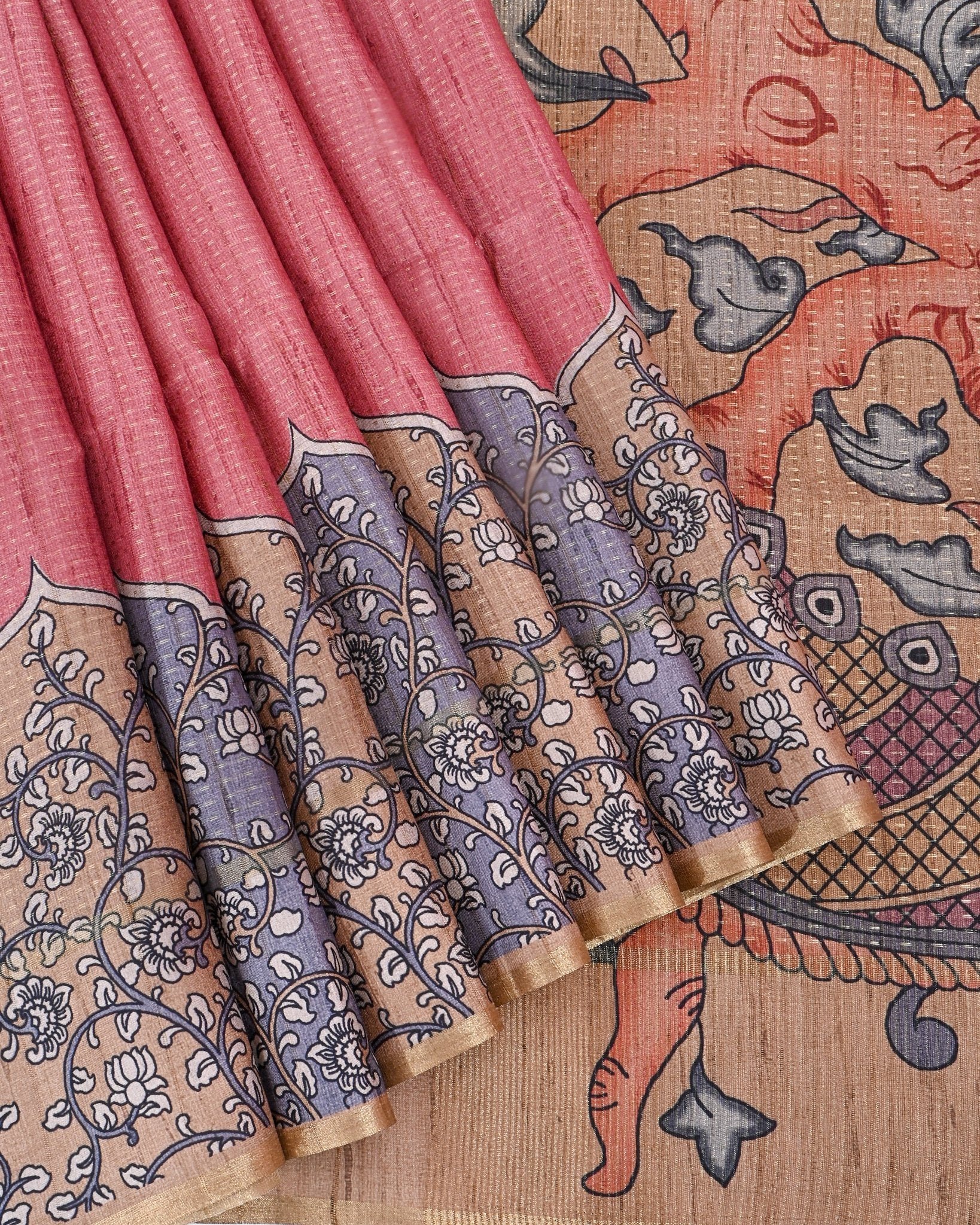 Pink Tusser Printed Saree - Shop Vastram