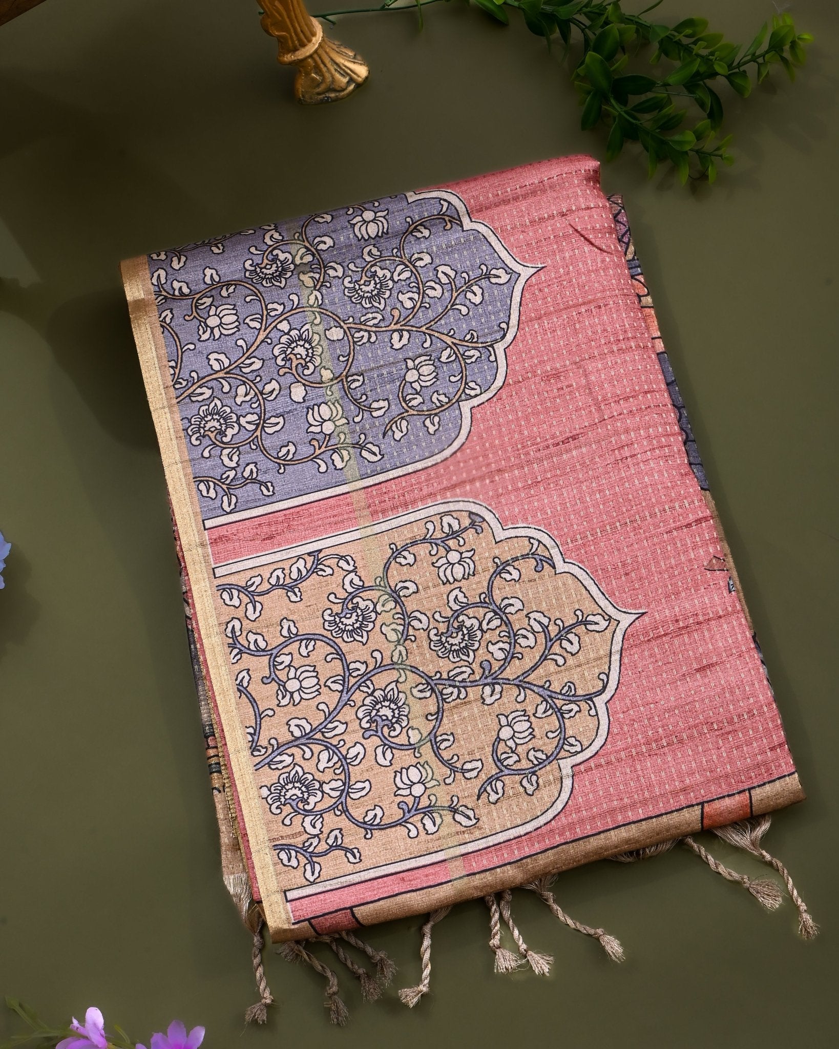 Pink Tusser Printed Saree - Shop Vastram