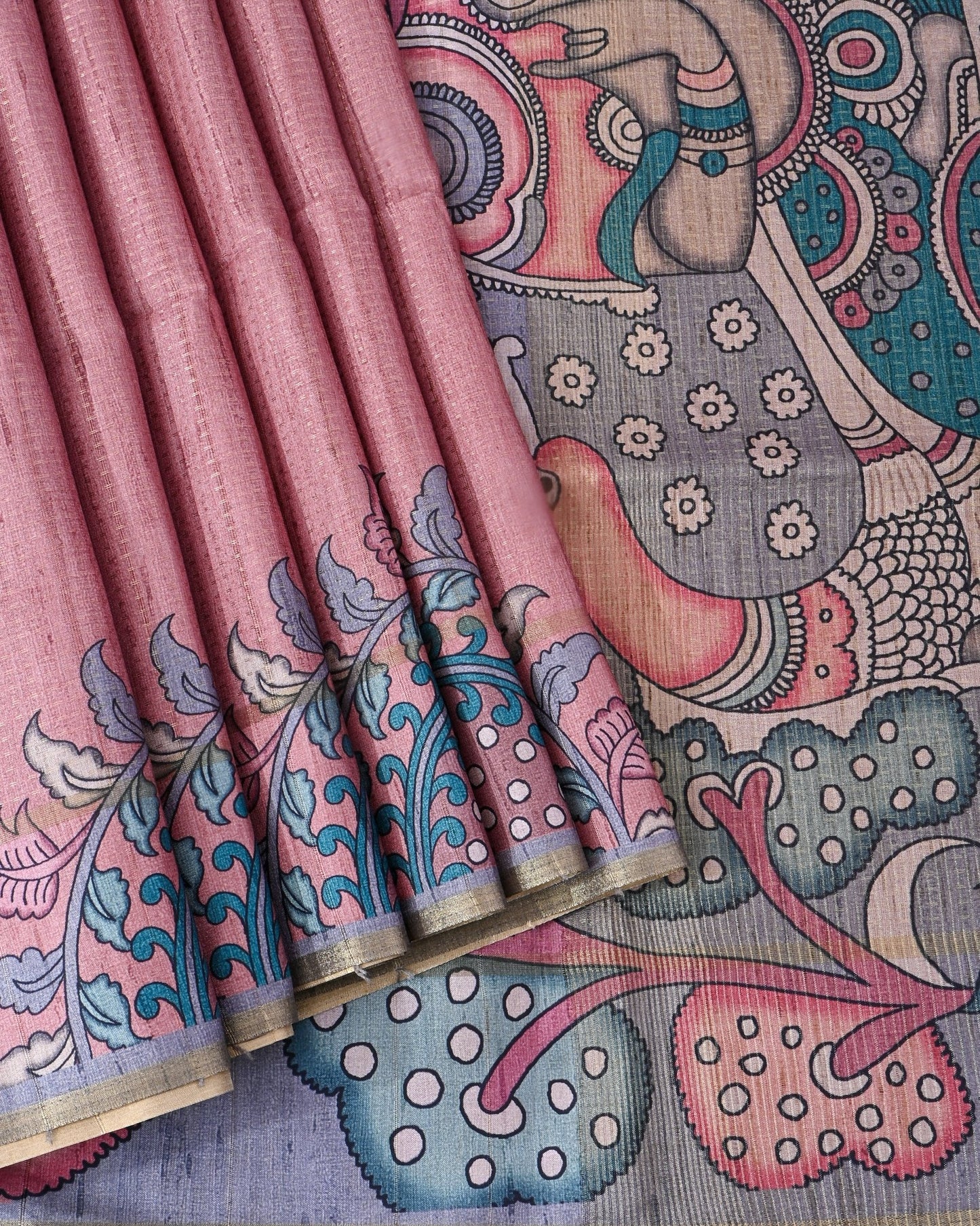 Pink Tusser Printed Saree - Shop Vastram