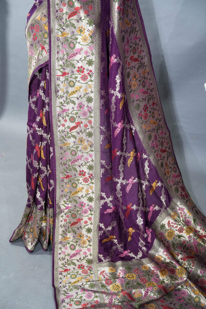 Purple Banarasi Dupion Saree - Shop Vastram