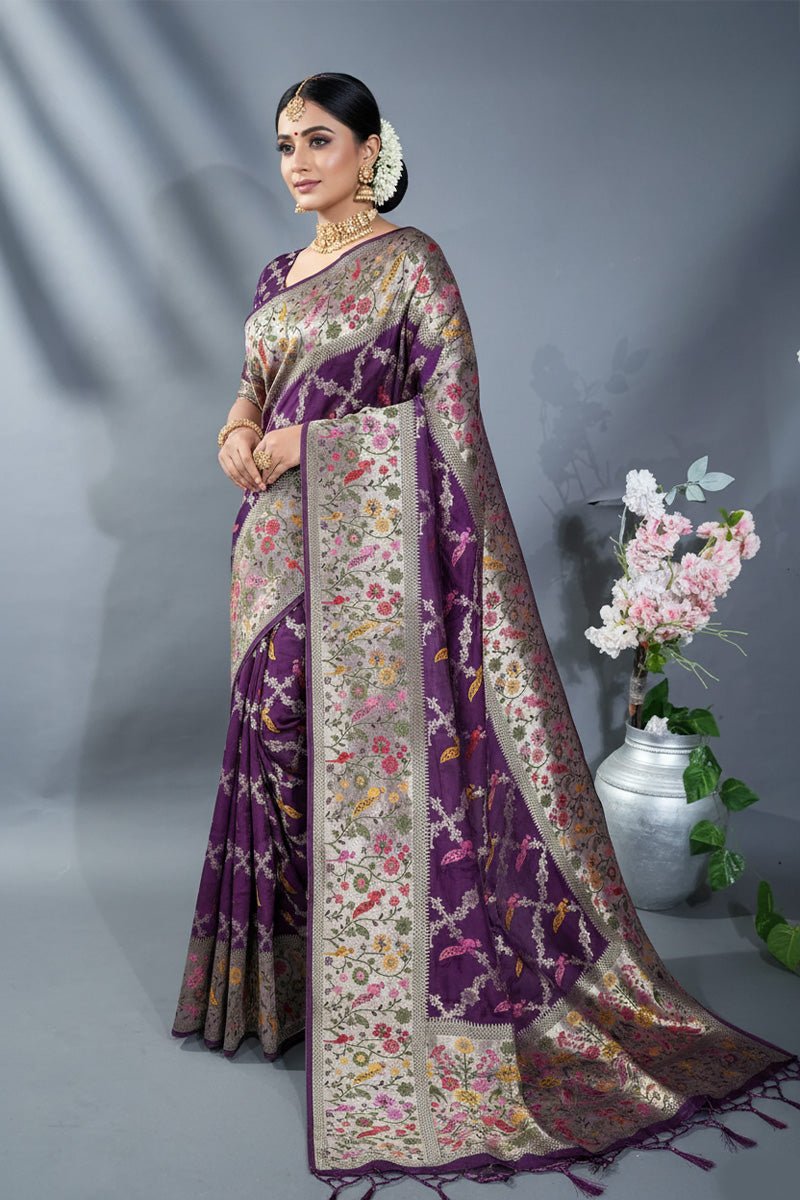 Purple Banarasi Dupion Saree - Shop Vastram