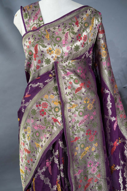 Purple Banarasi Dupion Saree - Shop Vastram