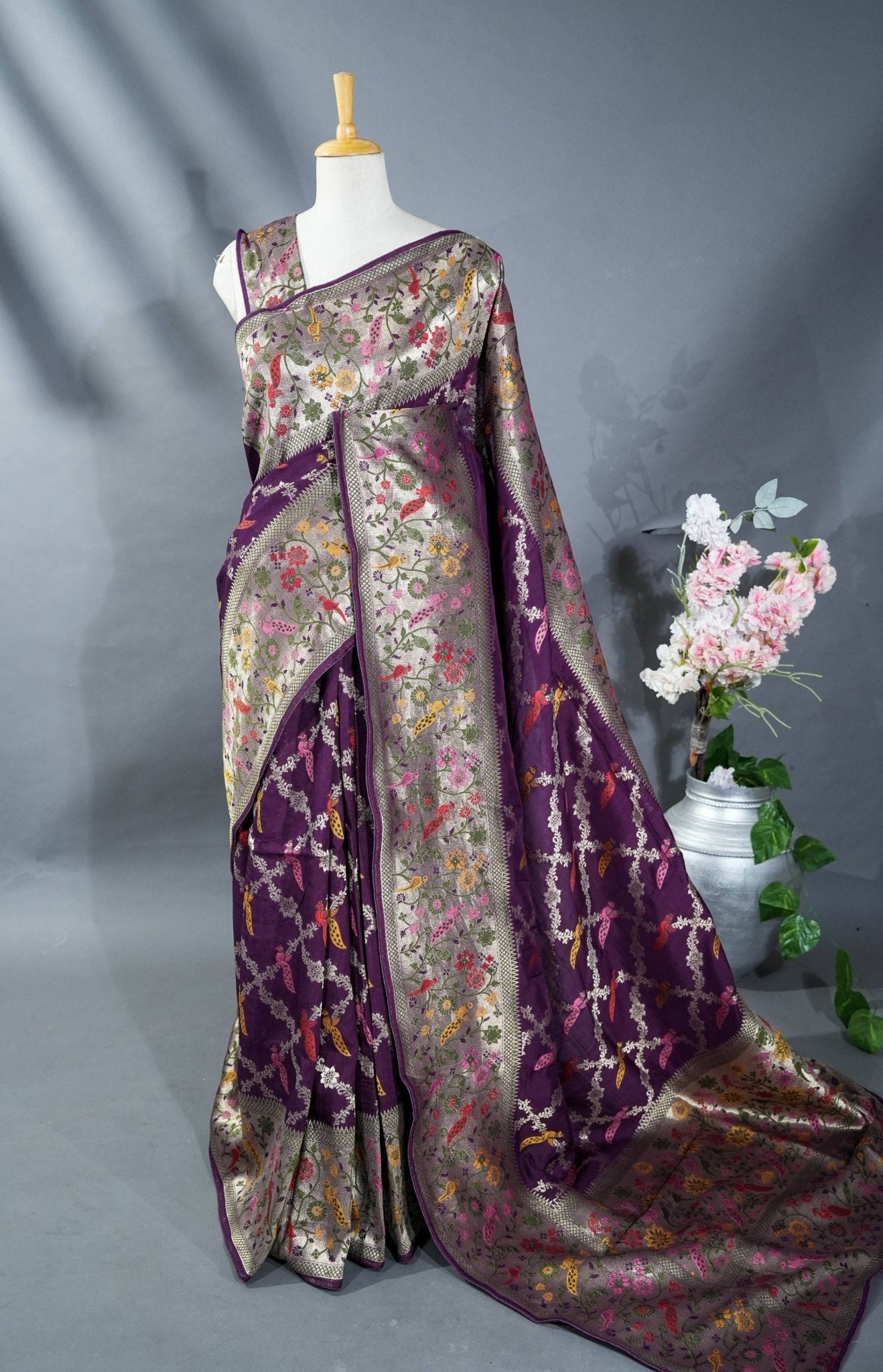 Purple Banarasi Dupion Saree - Shop Vastram