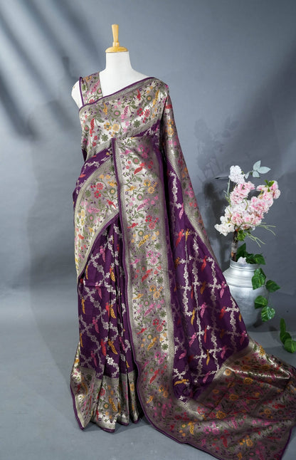 Purple Banarasi Dupion Saree - Shop Vastram